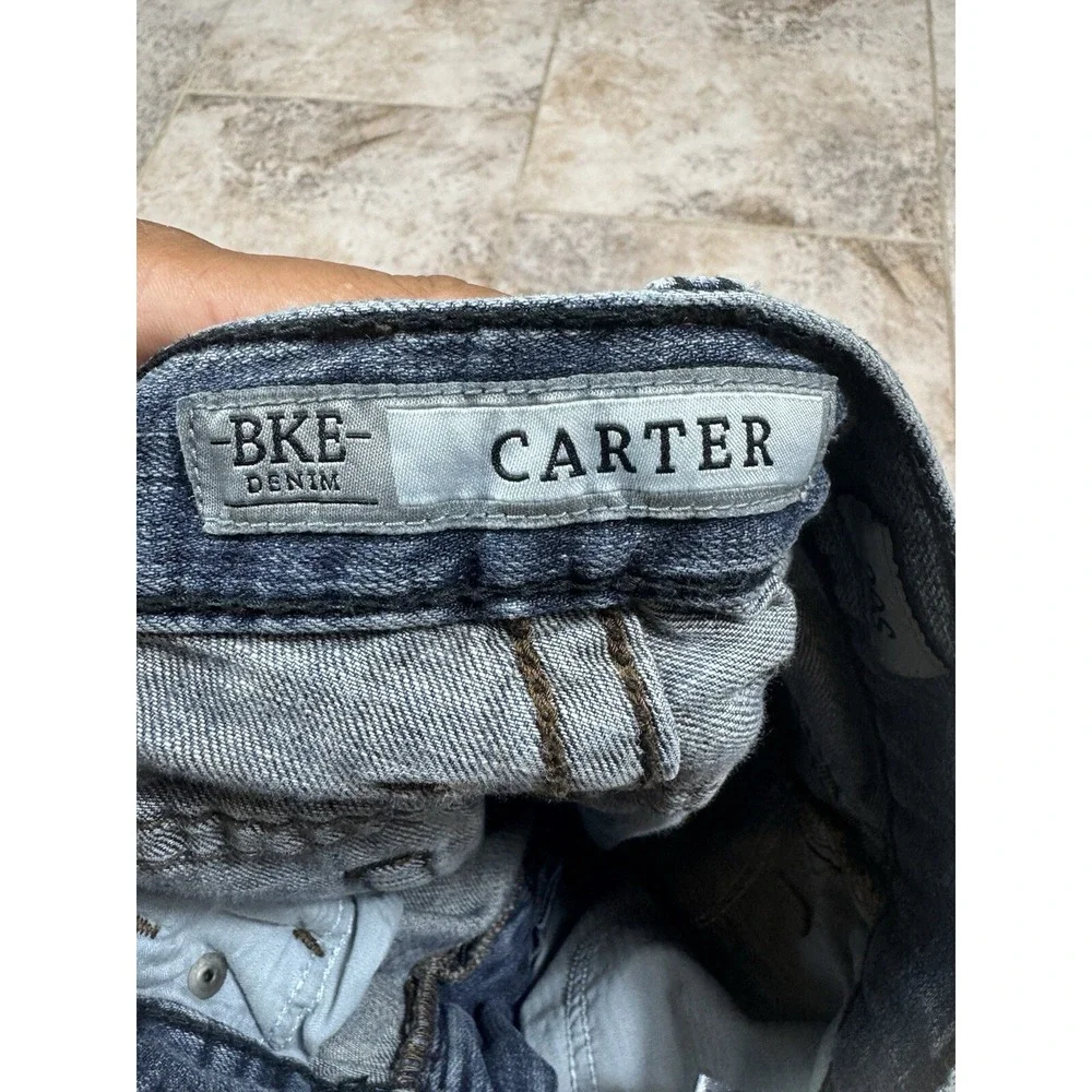 BKE‎ Denim Carter Jeans Men's 29S Blue Distressed Thick Stitch Straight Leg